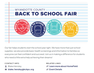 Description flyer of the Wyandotte County Back to School Fair