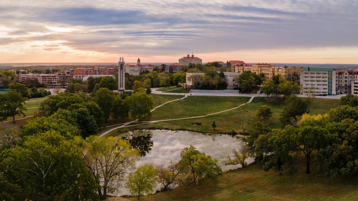 Aerial view of the University of Kansas.